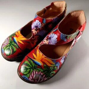 Anuschka Lucy Island Escape Tropical Printed Leather Mary Jane Shoes - Size 6